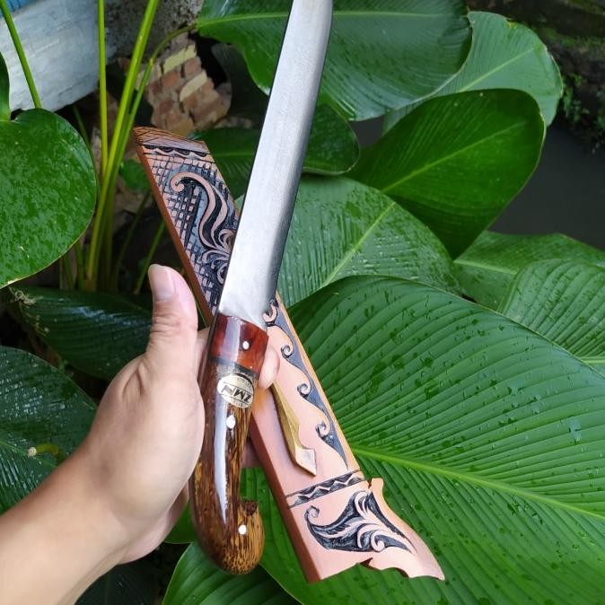 Golok Baja Per Kayu Ruyung Pulltang Kayu Ukir Super New Stok