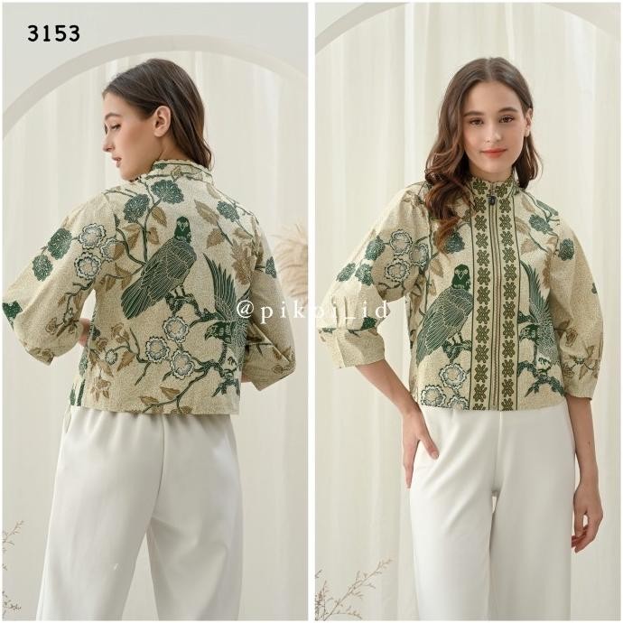 Atasan batik wanita modern / seragam batik wanita / baju batik hijau HT