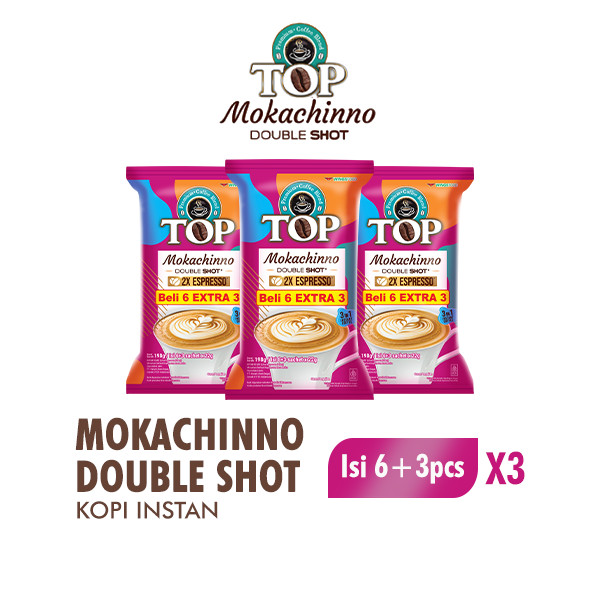 

Top Coffee Kopi Mokachinno Double Shot Instan Pack 22 gr isi 6 + 3 pcs x3