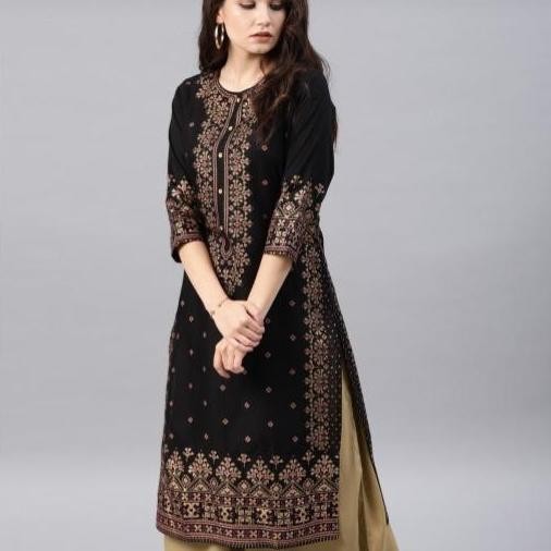 Laqueens Vishudh black kurta kurti india atasan wanita remaja tunik dress kondangan hitam Katun Dewa