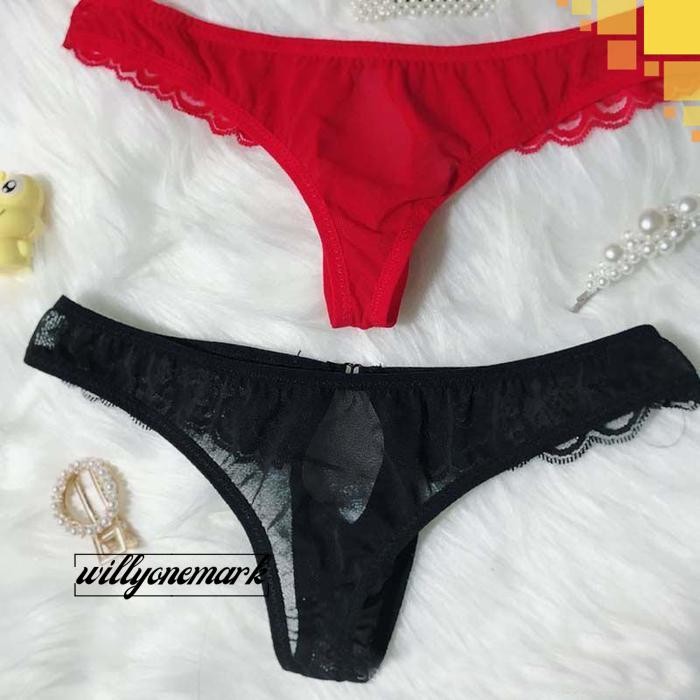 CELANA DALAM PRIA SEXY TRANSPARAN CUTOUT THONG BAHAN LACE Y052 PROMO