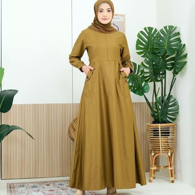 Gamis Polos Seragam PNS PDH Toyobo Alena Series Polos Kain Muslim Nyaman Belah Samping Lembut Dress 