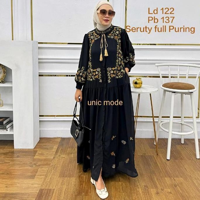 Unic Mode Gamis Jumbo Dress Panjang Soft Jeans Denim Casual Wanita Muslim Remaja Dewasa Nyaman Canti