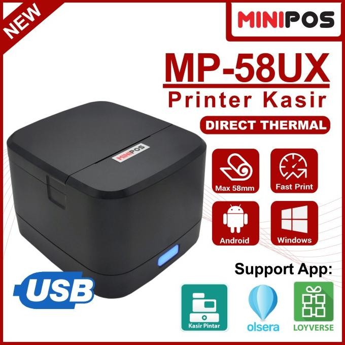 Printer Thermal 58mm MINIPOS MP-58UX Kabel USB Cepat Murah Head Awet