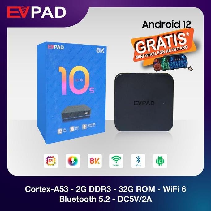 TERBARU - Evpad Android TV Box Stb EVPAD 10S RAM 2GB/32GB Original Android 12 Remote voice bluetooth