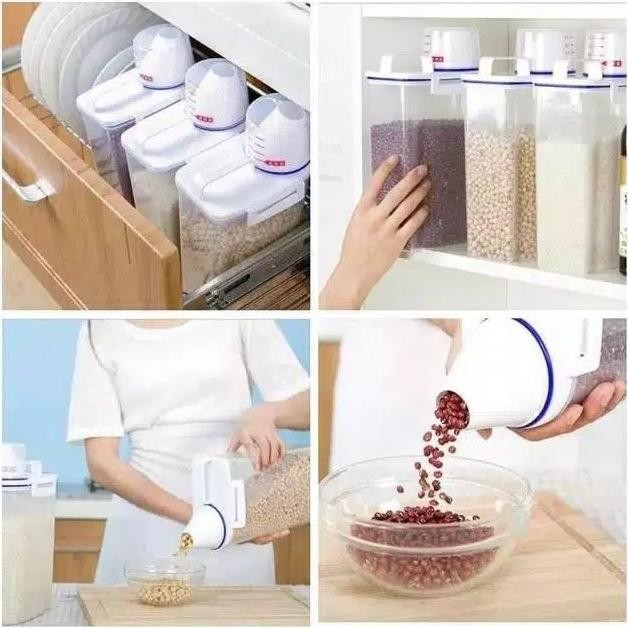 

Terlaris Toples Dispenser Sereal/Makanan/Tepung/Beras Dengan Gelas Takar Wadah Best Seller