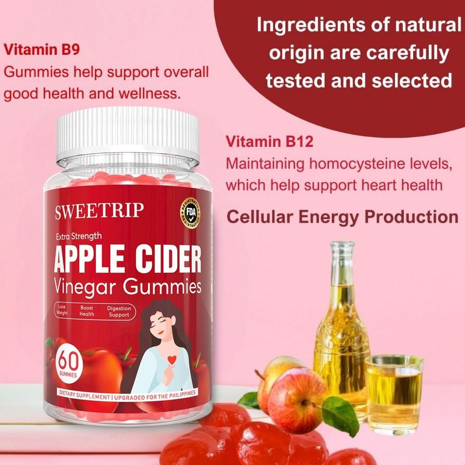 Cider Vinegar Gummies 100% Original With Collagen Vitamins 60 Gummies Suplemen Daya Tahan Tubuh Pela