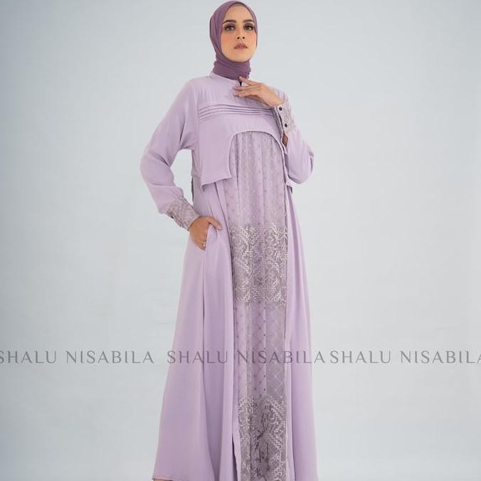 Shalu Nisabila - Agatha Dress Gamis Panjang Syari Wanita Muslimah Bahan Kombinasi Kain Tile Maxi Gam