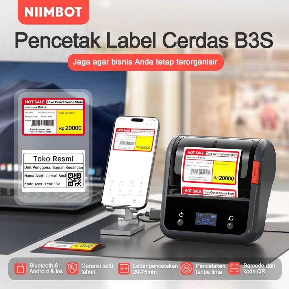 

NEW PRODUCT NIIMBOT B3S PRINTER LABEL PORTABEL PRINTER GENGGAM LEBAR CETAK 20MM-75MM SIENNAOUTLET487