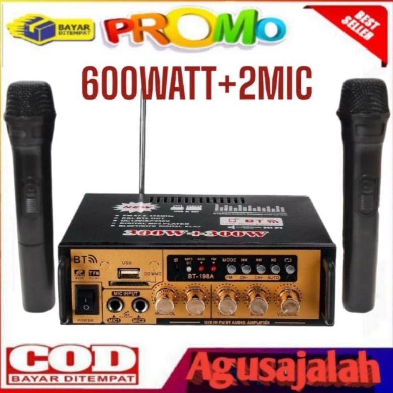 PROMO AMPLIFIER 600WATT + MIC 2 /// AMPLIFIER SUBWOOFER LED DIGITAL LCD ECHO MIXER DOORAS DS 198B EX