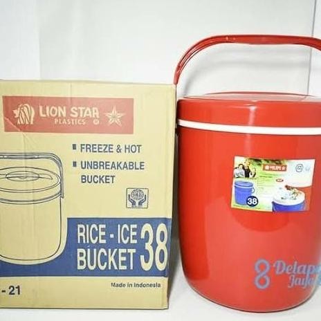 Produk Terbaik] Rice Bucket Jumbo Besar Kapasitas 38L + Centong Nasi Premium Lion Star Tahan Panas D