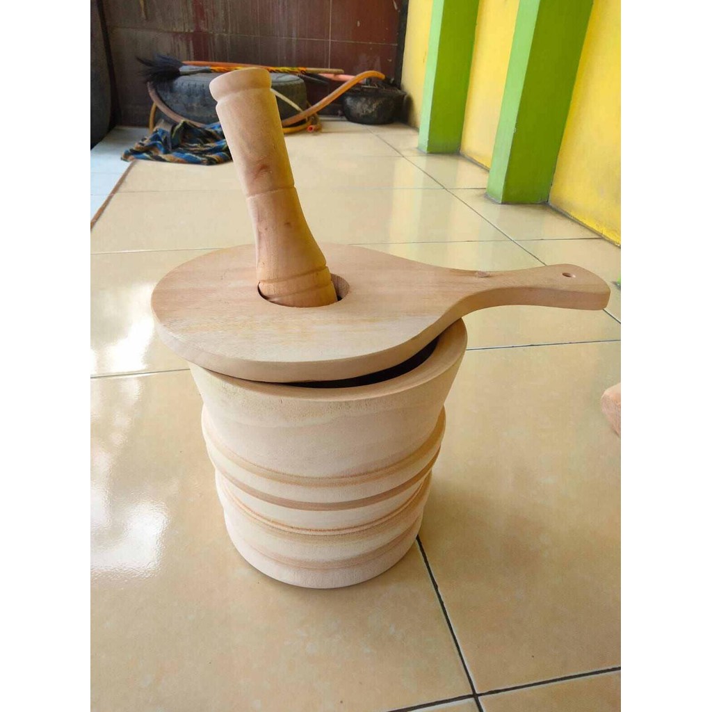 Set Lumpang Kayu+Tutup Tumbukan Rujak
