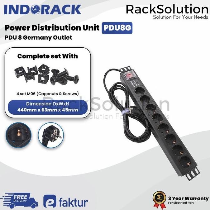 PDU8G Indorack Power Distribution Unit PDU 8 Outlet Germany Colokan