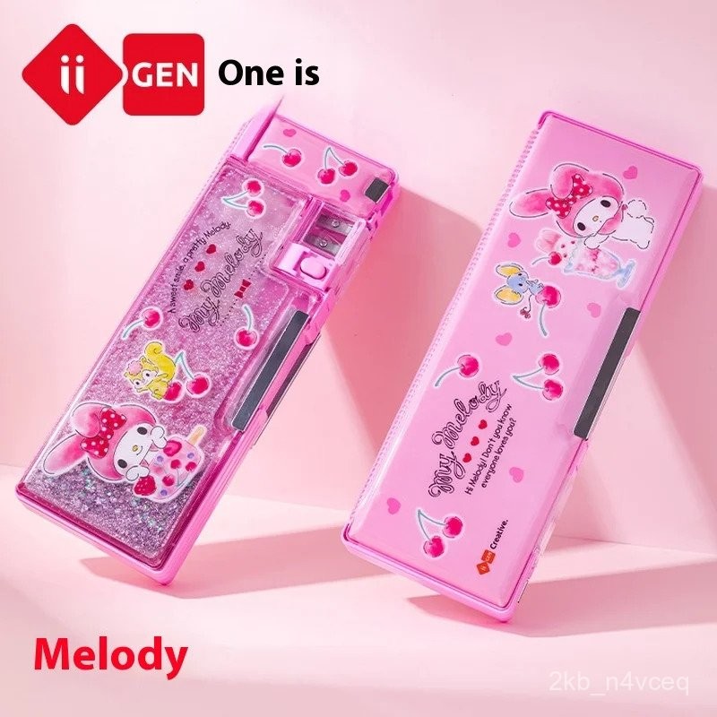 

Kawaii Kuromi Multifunctional Stationery Box Double-Layer Student Pencil Box Girl Creative Cute Quicksand Pencil Box Gifts GZFU