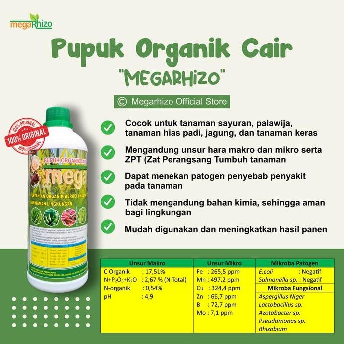 

Terlaris Pupuk Organik Cair Megarhizo 1 L (Langsung Pabrik) Tanah Subur, Petani Makmur