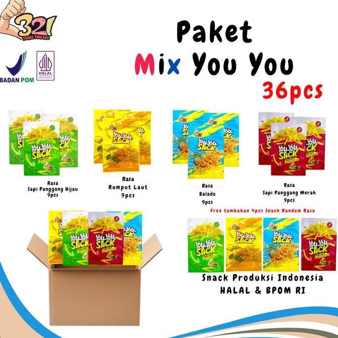 

Paket Mix YouYou isi 36pcs Dapatakan Hadiah 4pcs Snack (Gift Food Makanan snack murah )