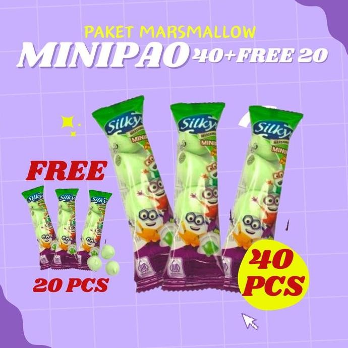 

PAKET MARSHMELLOW MINIPAO 40PCS+FREE 20PCS TURUN HARGA MARSHMELLOW MINIPAO ANEKA RASA MANGGA STRAWBERRY PANDAN TERBARU HALAL RASA BUAH BUAHAN CEMILAN ANAK LUCU DAN SEHAT Candy Food Snack Jajanan Jeli Paket Usaha Jajanan SD 1 DUS Jajanan Grosir