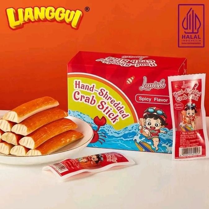 

CRAB STICK HAND SHREDDED Latiao ( Spicy & Barbecue) 300g/20 pcs @15g BPOM makanan gurih lezat dan enak. Food Pedas