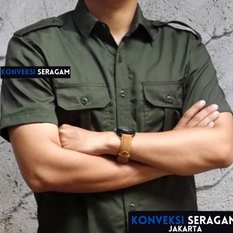 Pdl Baju Kemeja Seragam Kerja Pakaian Dinas Lapangan Hijau Army Bordir New Stok