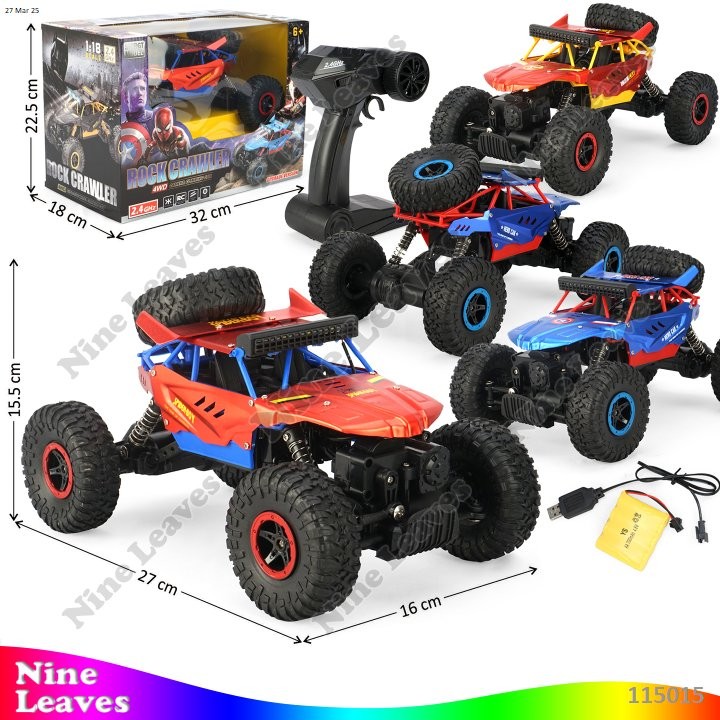 Mainan Anak RC Remote Control Mobil Rock Crawler Avengers 4WD 1:18 Charge + Kabel Charge Lampu Rock 