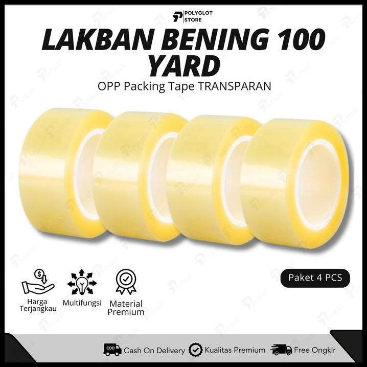 

Paket Isi 4 Pcs Lakban Bening - Lakban Ekonomis 45 mm x 100 Yard Termurah