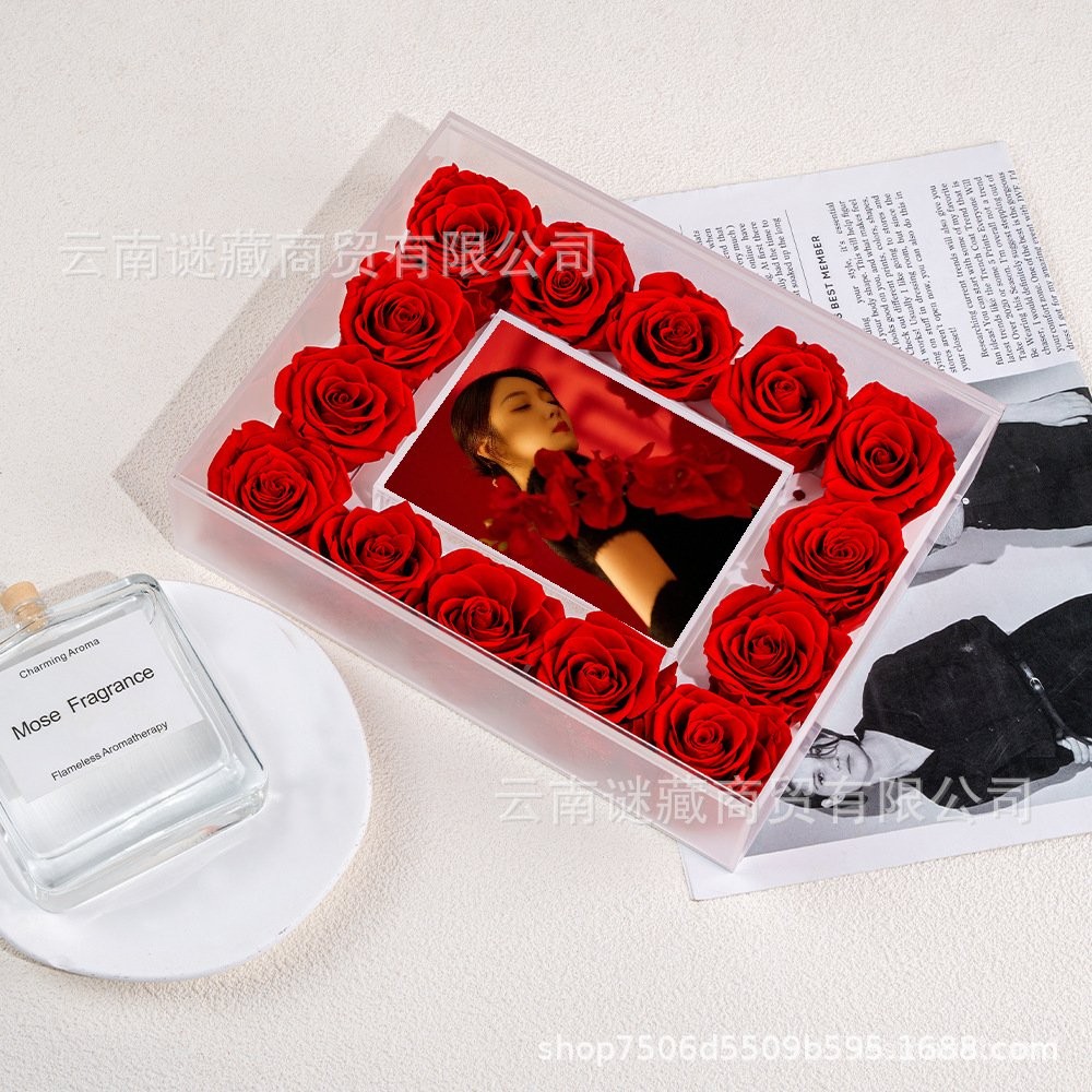 Mother's Day Simple Romantic Gift Rose Eternal Flower Acrylic Flower Box Photo Frame Home Decor