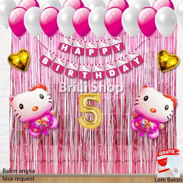 Paket Set Dekorasi Ulang Tahun Anak Perempuan Tema Hello Kitty Pesta Ultah Hellokitty
