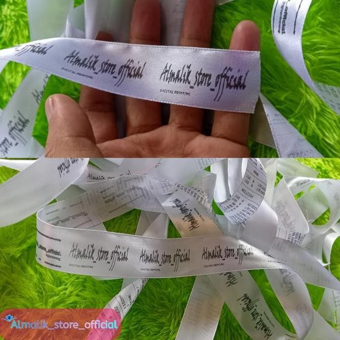 

ready 100 pcs Label baju satin custom lebel hijab tas sepatu topi jaket kaos merk nama sendiri tinta Hitam