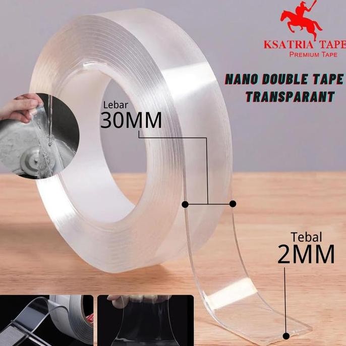 

ready Lakban OPP Tape / Isolasi Nano Double Tape ksatria Tape Acrylic Washable Tape Isolasi 2 Sisi Solatip Tape -Pcs Gel