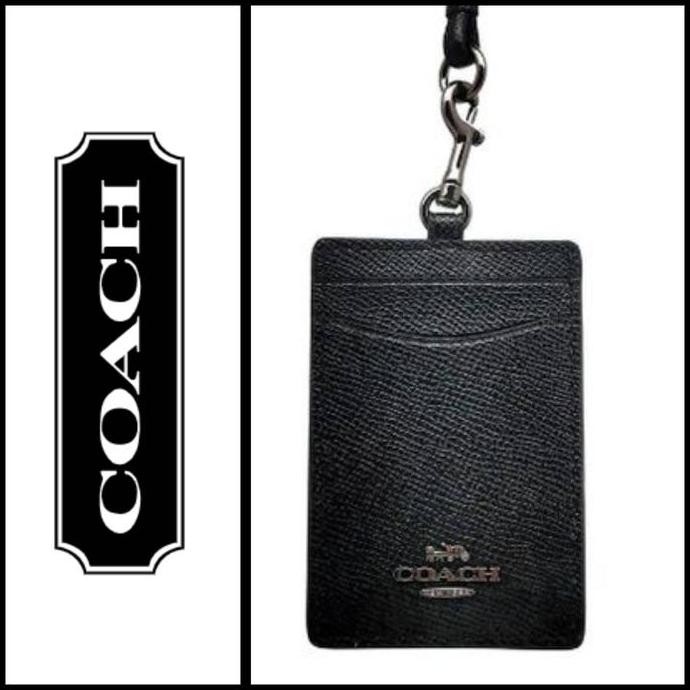 

TERMURAH - Gantungan Kartu ID Card holder Lanyard Black Crossgrain Leather GunMetal logo original fo