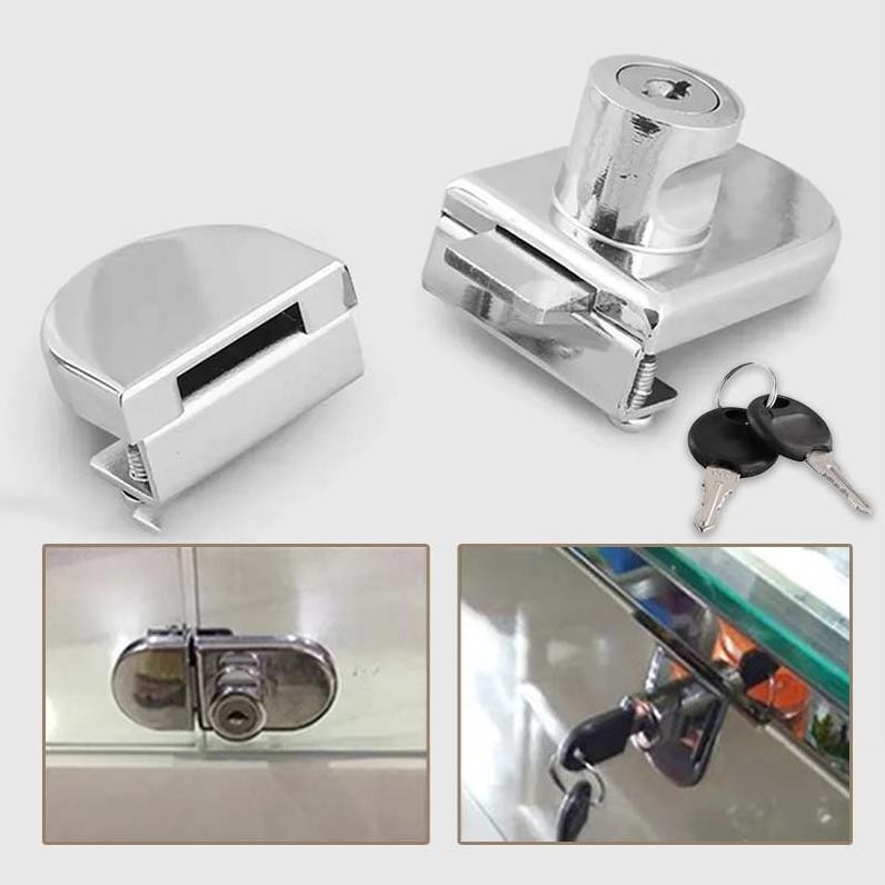 Premium 1Set Pengunci Lemari Kaca Kunci Pintu Lemari Paduan Seng Kunci Lemari Kaca Konci Pintu Cabin