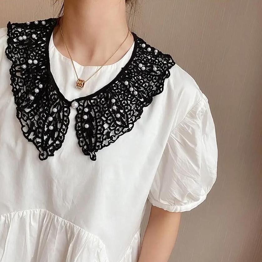 Premium Kerah Palsu Mutiara Renda / Kerah Palsu Bordir Renda Manik / Kerah Instan / Instan Fake Coll