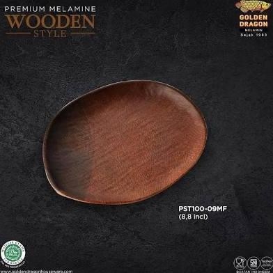+++++] Piring Makan Unik Coklat Motif Kerut Kayu Melamin Golden Dragon 9"
