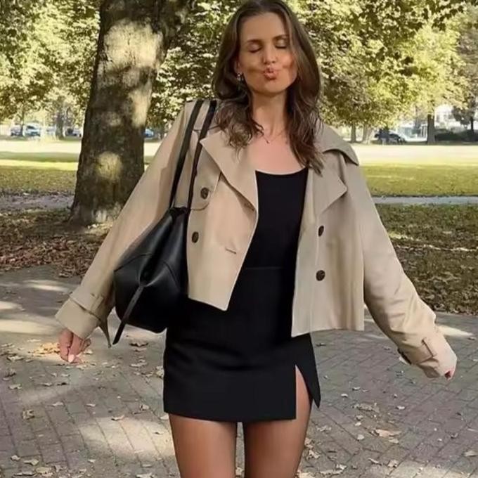 76508 Autumn Double Breasted Trench Coat Jacket / Trench Coat Wanita Promo