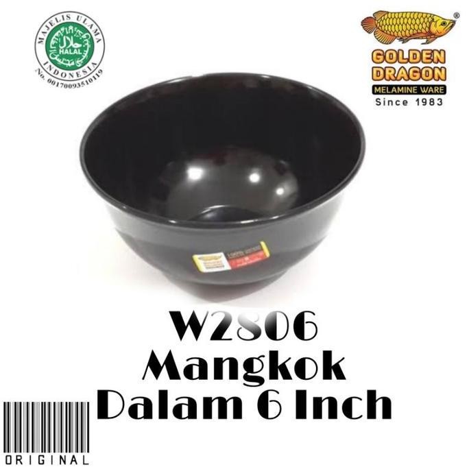 ] Mangkok Hitam Hijau Cekung Dalam Melamin Dragon 6" Saji Nasi Sayur Sup