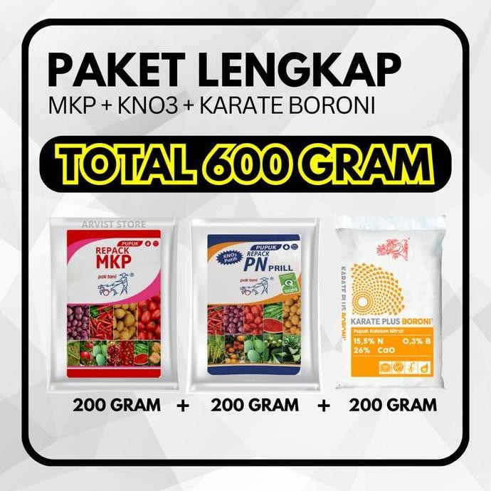 

Terlaris Paket Pupuk Mkp Kno3 Putih Npk Mutiara 16 Grower 600 / 900 Gram