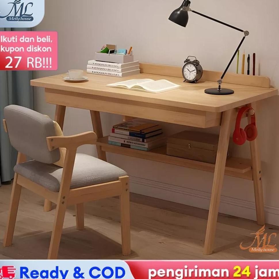 100% kayu solidMeja Kerja Kayu Meja Komputer Meja Belajar Meja Kantor