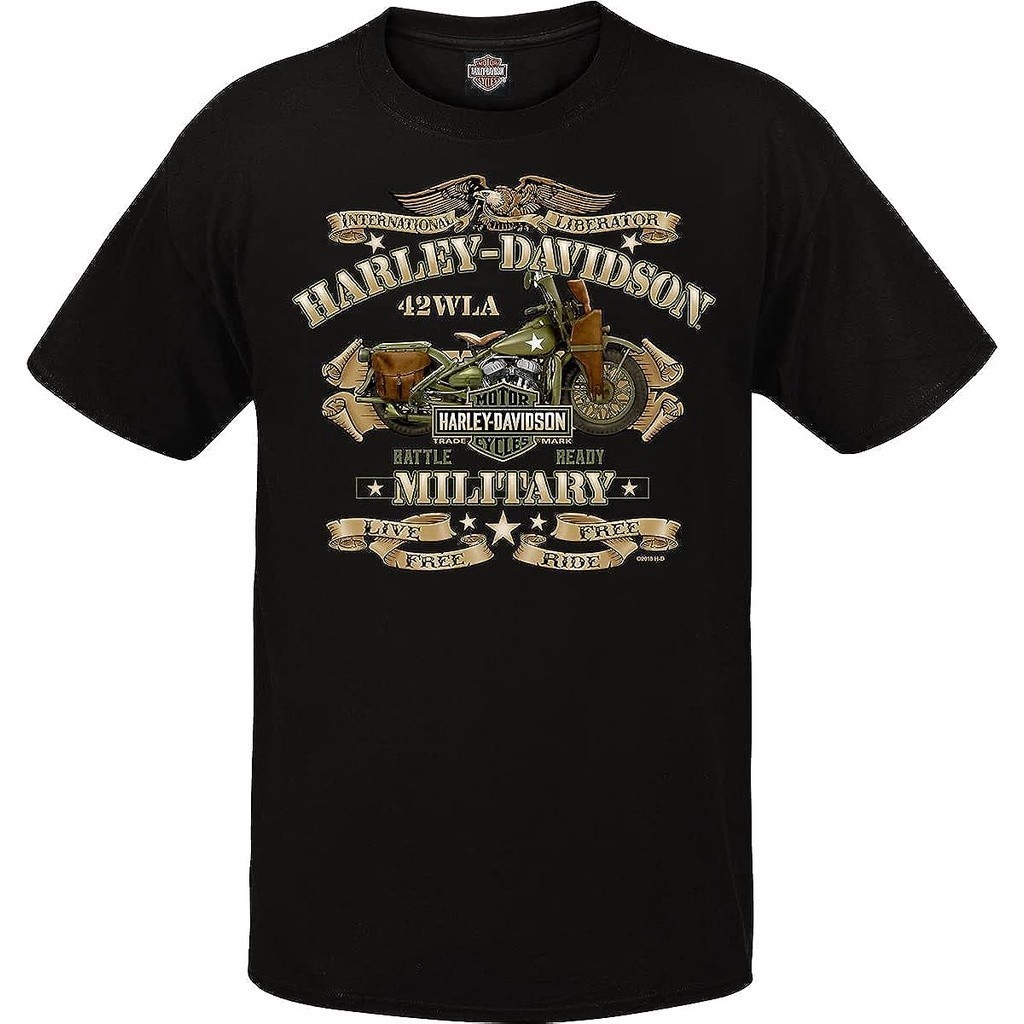 Baju Kaos Harley-Davidson Military - Men's Graphic Short Sleeve Crew NeckT-Shirt Premium Cotton Comb