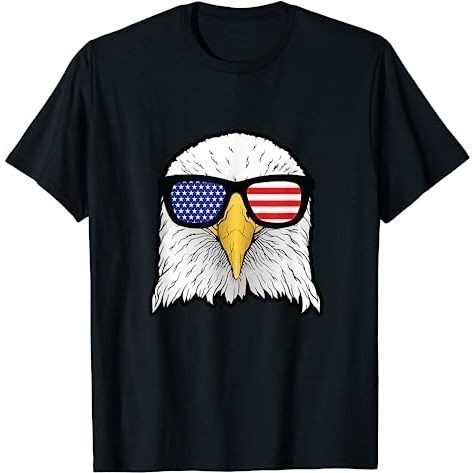 Baju Kaos 4th Of July Bald Eagle American Flag Sunglasses Stripes T-Shirt Premium Cotton Combed 24s 