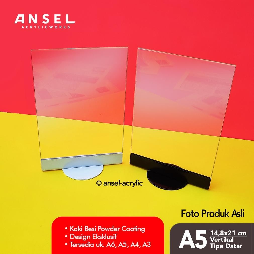 

Ready Ansel Nore - Tent Card Acrylic Kaki Besi / Datar A5 Vertikal 14,8X21 Cm [Stand Akrilik Acrylic, Display Menu, Brosur, Tent Holder, Nomor Meja Dll]