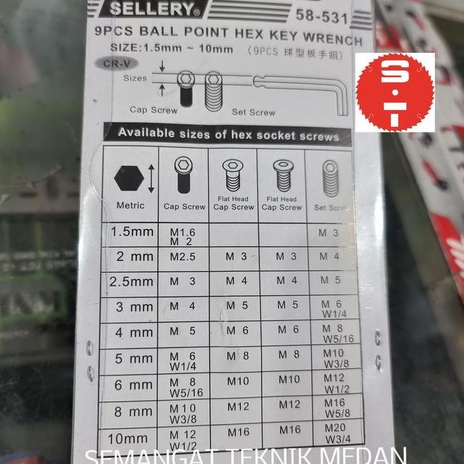 Spesial Kunci L Panjang Ballpoint Ball Point Hex Key Set 9Pcs Sellery 58-531