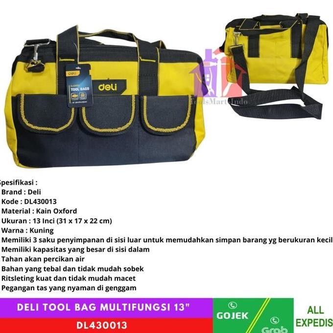 DELI tool bag multifungsi 13"/ tool bag kit / tas kerja penyimpanan alat perkakas 13 inch DL430013