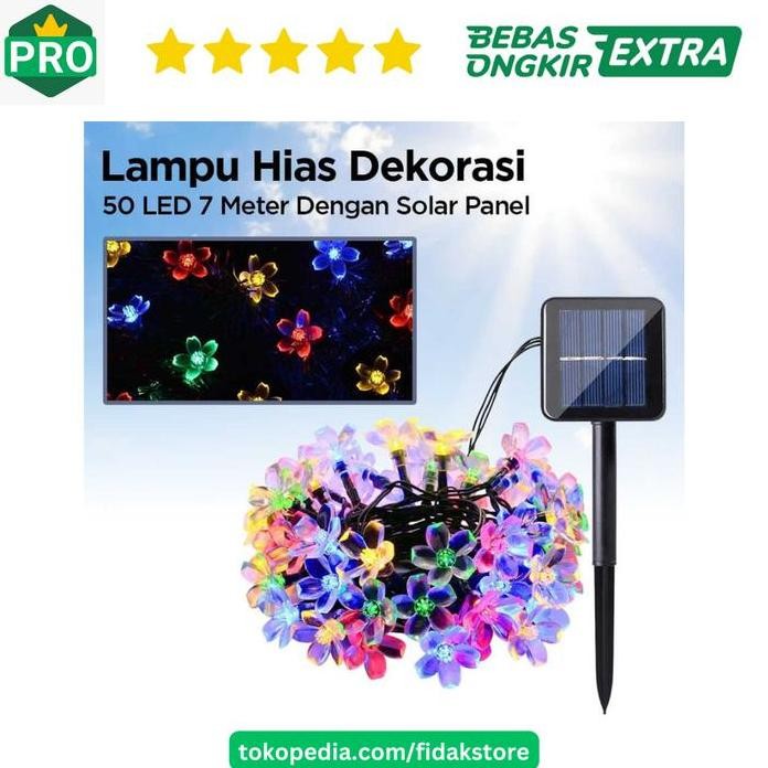LAMPU HIAS DEKORASI TAMAN SOLAR TENAGA SURYA 50 LED 7 METER RGB BUNGA