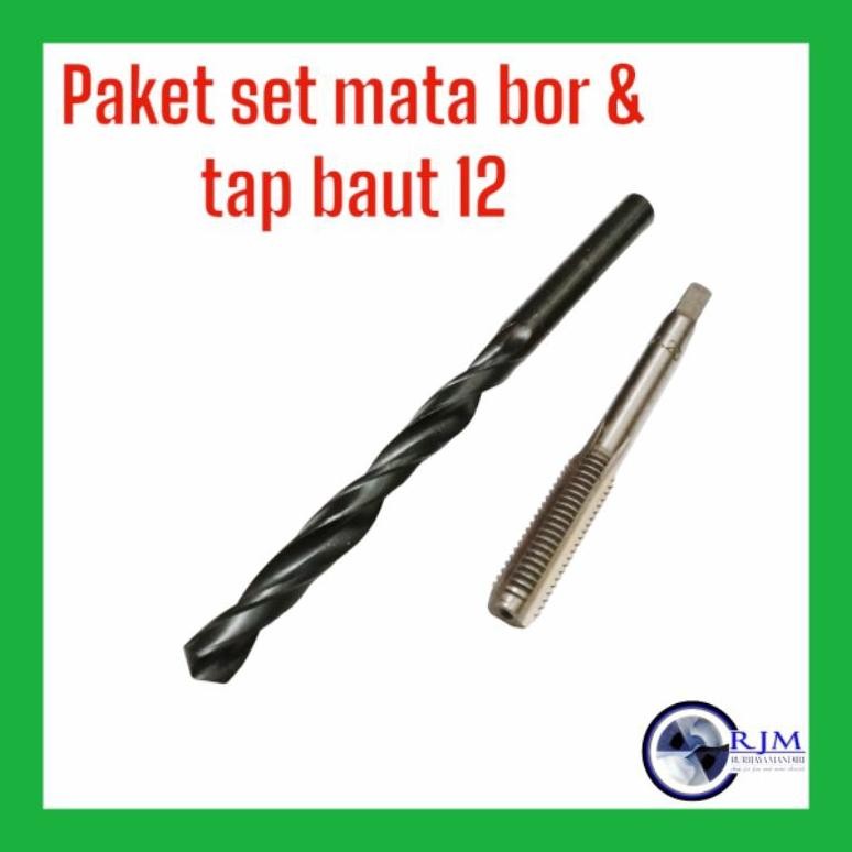 ND Paket Set Baut 12 Tap M8X1.25 + Mata Bor untuk Membuat Drat Baut 12