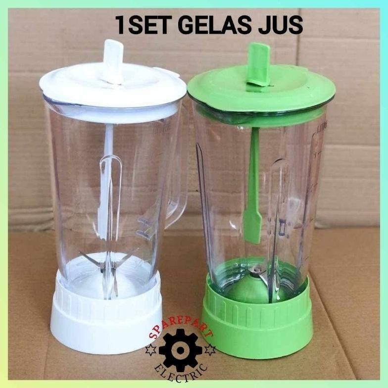HJK GELAS + PISAU JUS 1SET BLENDER NATIONAL MIYAKO MULTI WARNA HIJAU / PUTIH