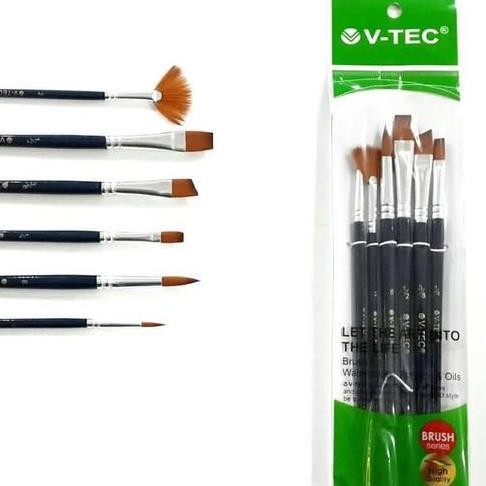 

Kuas Lukis Set Isi 6 V-Tec A0107 Premium Quality Brush / Vtec Artist Brush Kipas Fan Flat Round Lancip Original