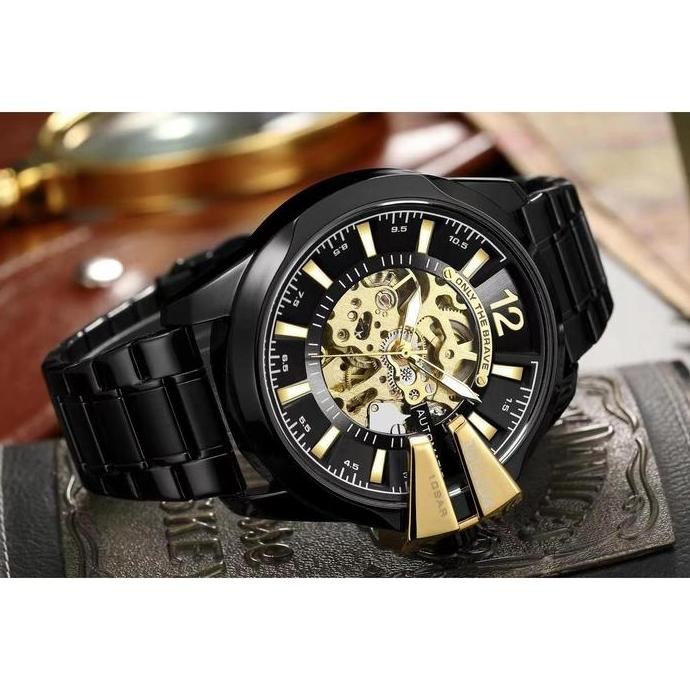 Murah Eksklusif Live Buy 1 Get 1 Jam Tangan Pria Belleda  9473 Rantai Automatic Tanpa Batrai Jam Tan