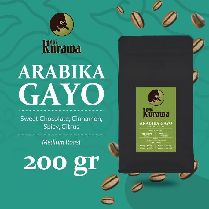 

Kopi Arabika Gayo Aceh Arabica Coffee Roasted Bean Biji Bubuk 200 Gram