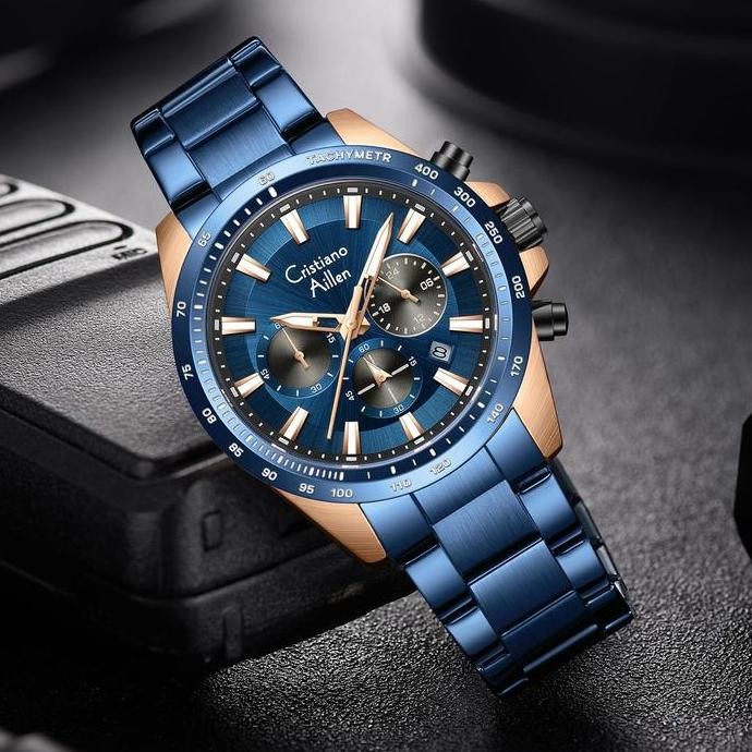 Sale Diskon   Cristiano Aillen Jam Tangan Pria Analog 8891 Rantai Stainless Steel Chronograph Kaca S