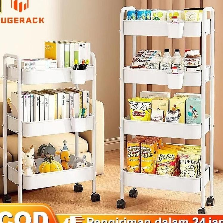 Rak Troli Putih Rak Troli Susun Serbaguna Rak Salon Rak Susun 5 tingkat Rak Penyimpanan Dapur Dengan